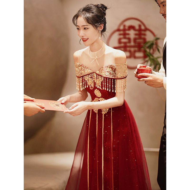 พร้อมส่ง ชุดเดรสกระโปรง ระดับไฮเอนด์ แบบบาง สไตล์จีน เรียบง่าย เหมาะกับฤดูร้อน ระดับไฮเอนด์ เหมาะกับเจ้าสาว งานแต่งงาน งานราตรี สําหรับผู้หญิง