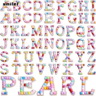 Smile แผ่นแพทช์เรซิ่น ไข่มุก พลอยเทียม รูปตัวอักษร A-Z หลากสี สําหรับเย็บติดเสื้อผ้า 52 ชิ้น