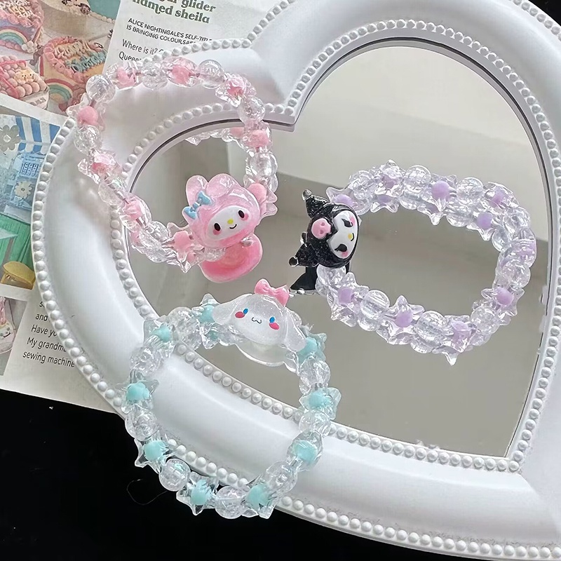 Cinnamoroll Kuromi My Melody Sanrio สร้อยข้อมือ สายหนัง ประดับคริสตัล ลายการ์ตูนน่ารัก ของเล่นคู่รัก สําหรับเด็กผู้หญิง วันเกิด