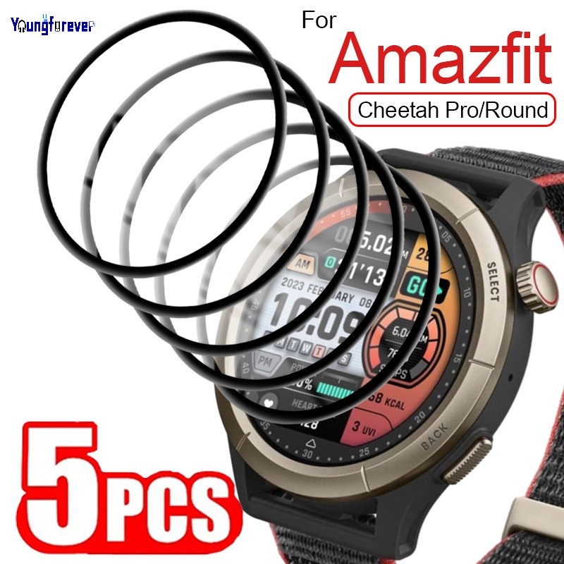 ฟิล์มใส PET นิ่ม โค้ง 3D สําหรับ Amazfit Cheetah Pro/Round ป้องกันรอยขีดข่วน ทําความสะอาดหน้าจอสมาร์ทวอทช์ ไม่ใช่กระจกนิรภัย 1-5 ชิ้น