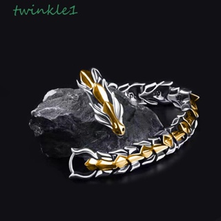 Twinkle1 เครื่องประดับ สร้อยข้อมือโซ่ จี้มังกร สไตล์ฮิปฮอป พังก์ เรโทร สําหรับผู้ชาย