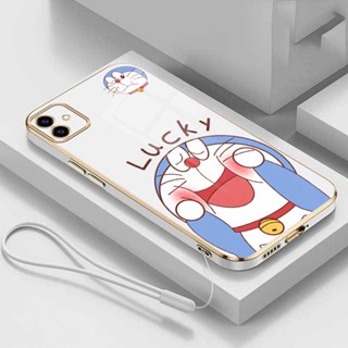 เคส TPU นิ่ม เคลือบเงา ขอบสี่เหลี่ยม ลายโดราเอมอนนําโชค สําหรับ Samsung Galaxy A04e A04 A04s A02s A03s