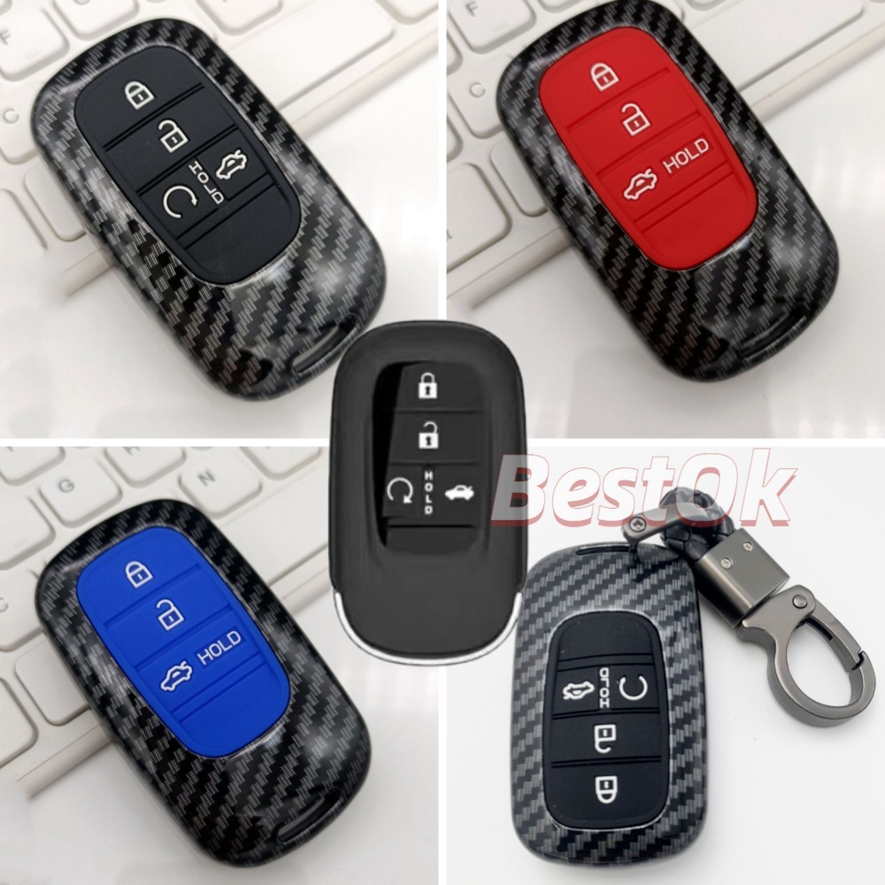 เคสกุญแจรถยนต์ ABS 4 ปุ่ม พร้อมพวงกุญแจ สําหรับ Honda Civic FE 2021-2022 All New HRV HRV 2022 Shell