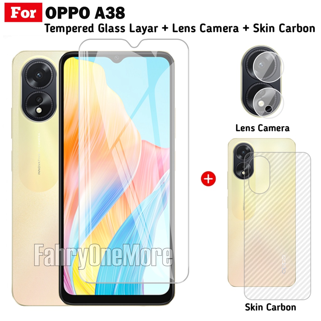 LAYAR 3in1 กระจกนิรภัย Oppo A18 A38 A98 หน้าจอฟรีกล้องและด้านหลัง Garskin โทรศัพท์มือถือที่ชัดเจน