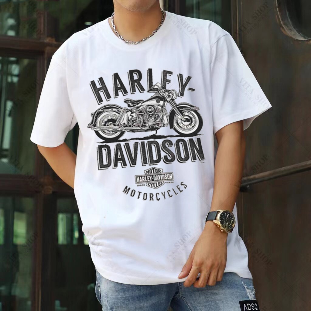 เสื้อยืดแขนสั้น Harley Davidson Feel The rumble สีขาว ขายร้อน
