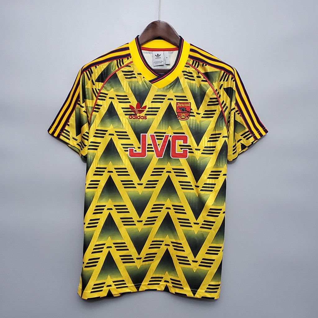 เสื้อกีฬาแขนสั้น ลายทีมชาติฟุตบอล Arsenal Away 1991-1993 ชุดเยือน สไตล์เรโทร ปรับแต่งชื่อ และตัวเลขได้