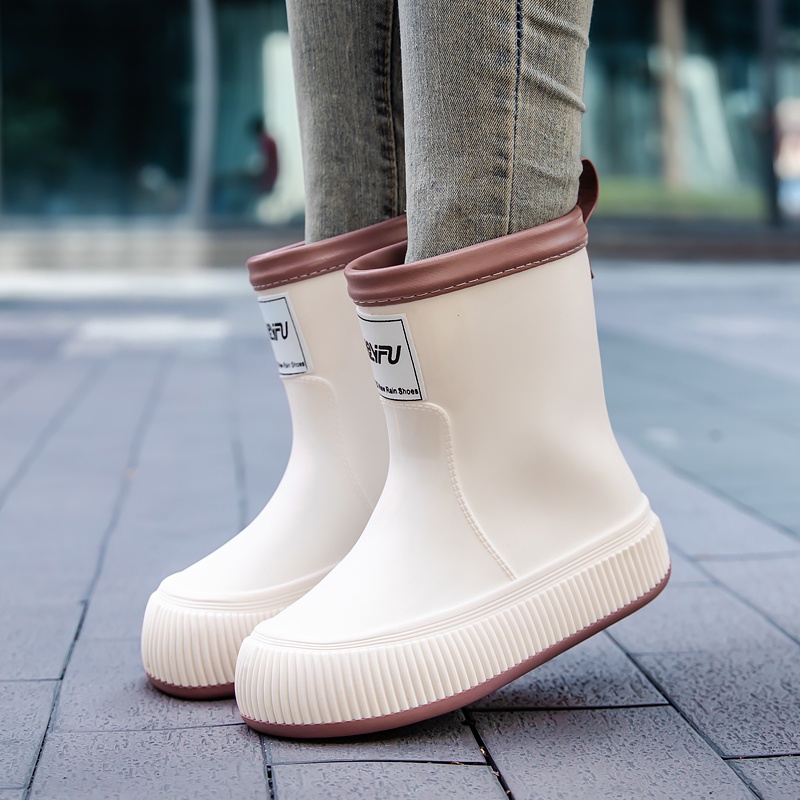 [Guilingo] รองเท้ากันฝนญี่ปุ่น Mid-Tube หญิงผู้ใหญ่กลางแจ้ง Beam ปากรองเท้ากันฝนกันน้ําห้องครัวทํางาน Anti-Slip Soft So