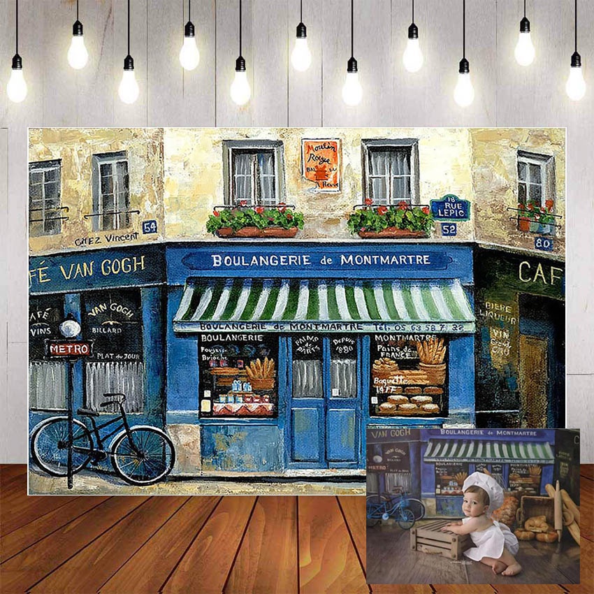 Street Bakery การถ่ายภาพพื้นหลัง Retro Street วันเกิด Baby Shower ฉากหลัง Photocall Photo Studio