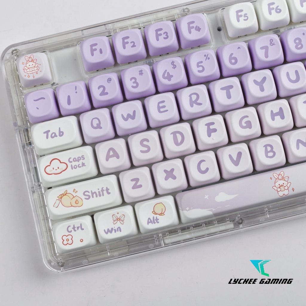 Thai Sub Gradient กระต่ายสีม่วง Keycap น่ารักการ์ตูน MOA ความสูงภาษาอังกฤษตัวอักษรไทย PBT Gradient K