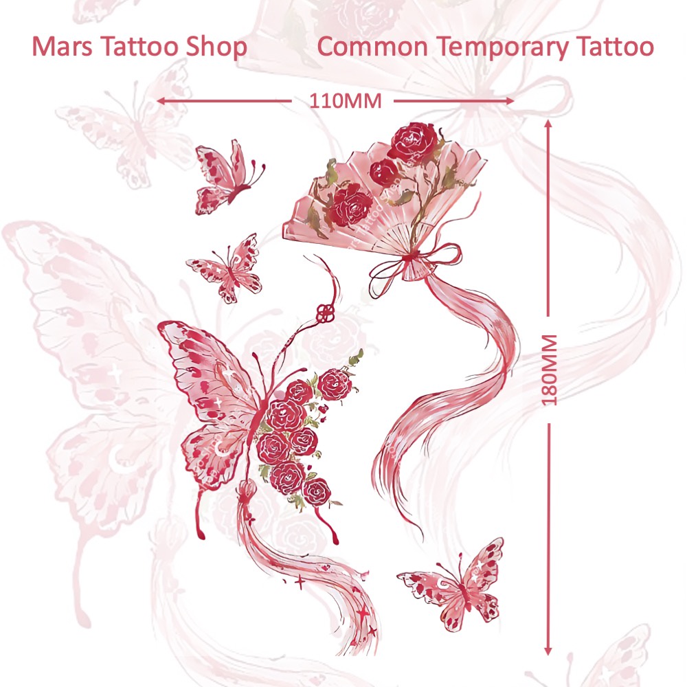 【Mars Tattoo】รอยสักชั่วคราว ลายผีเสื้อ ดอกกุหลาบ ดอกกุหลาบ ผีเสื้อ ดอกกุหลาบ ติดทนนาน CD003