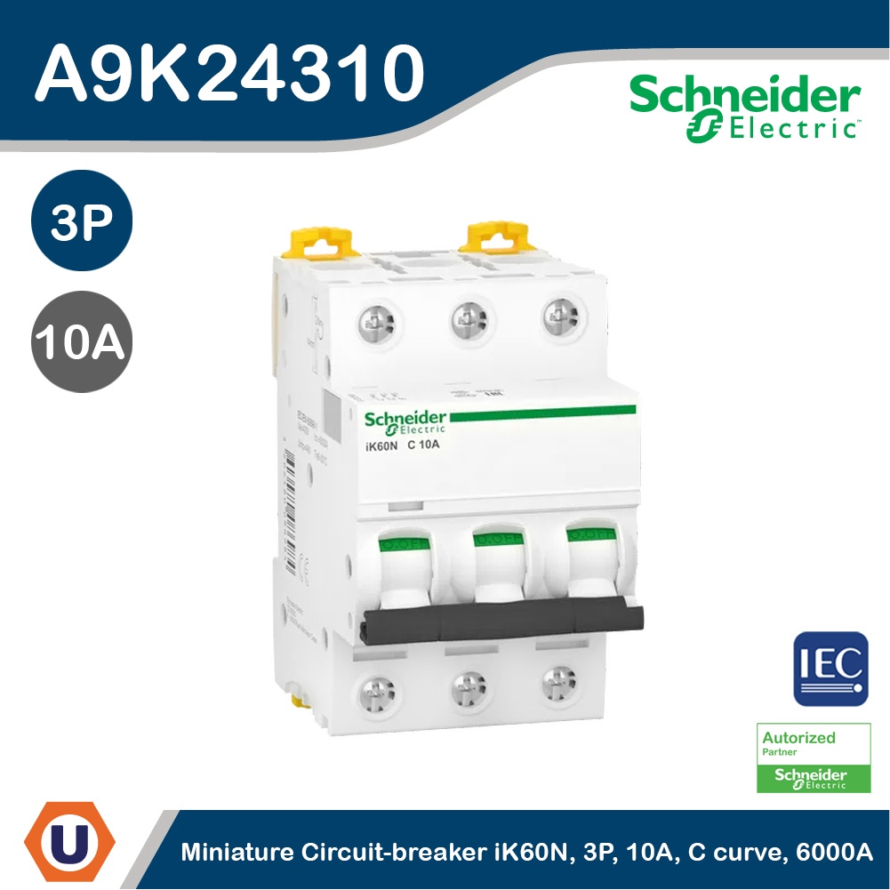 Schneider Electric - Miniature circuit-breaker, Acti9 iK60N, 3P, 10 A, C curve, 6000 A_A9K24310 ที่ร