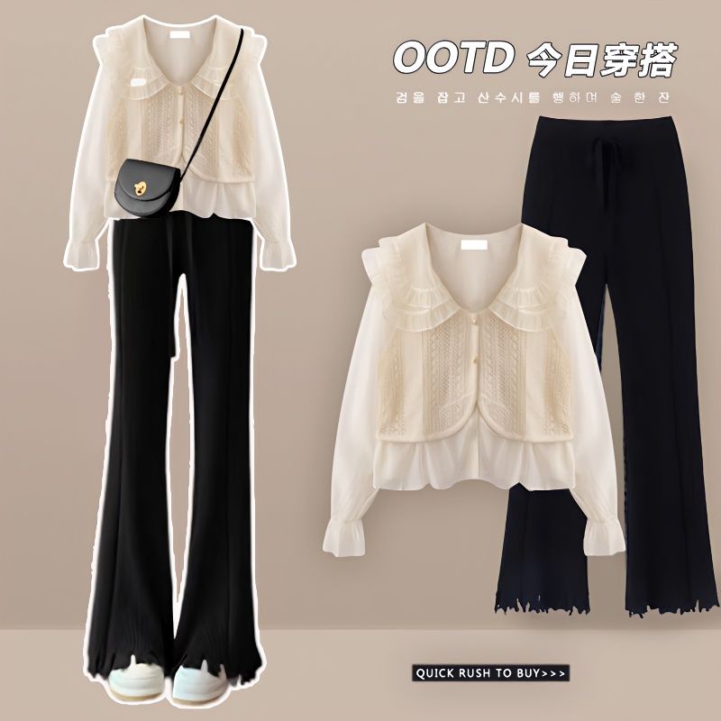 พร้อมส่ง ชุดเซท2ชิ้น เสื้อไหมแขนพัฟ+กางเกงขากว้าง สีหวาน น่ารักมากก ชุดเซ็ตสไตล์สาวเกาหลี