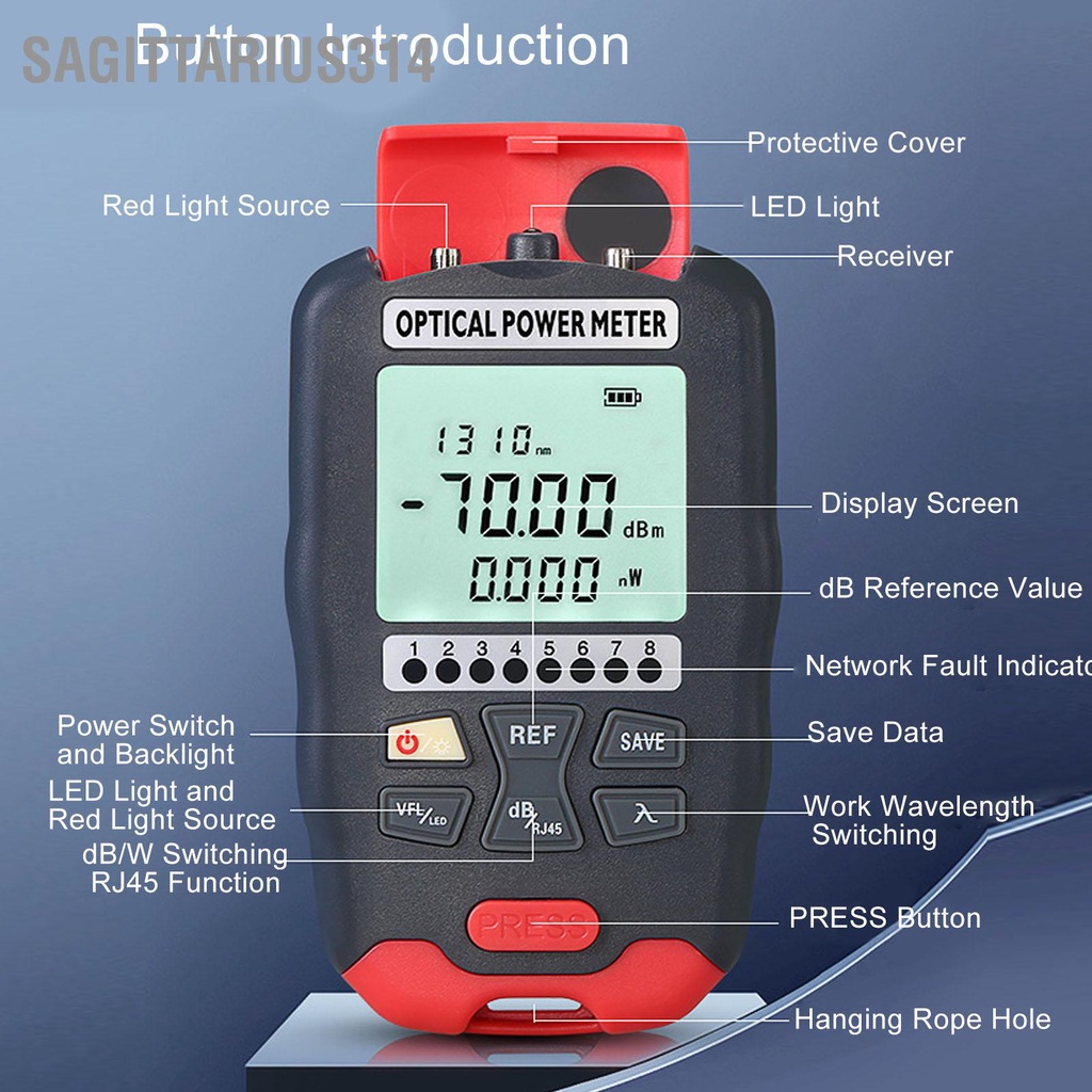 Sagittarius314 Optical Fiber Power Meter Red Light Source Network Optic Tester with LED Communication Engineering
