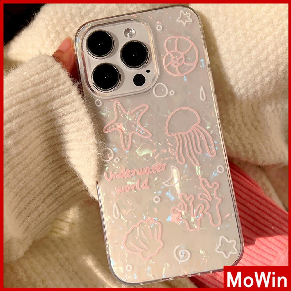 Mowin - เข้ากันได้สำหรับ เคสไอโฟน11 15 PRO MAX เคส iPhone โฮโลแกรมเลเซอร์สี TPU โปร่งใส อ่อนสีชมพูน่ารักปลาดาวแมงกะพรุนเข้ากันได้กับ 14 Pro Max 13 12 11 XR XS 8Plus