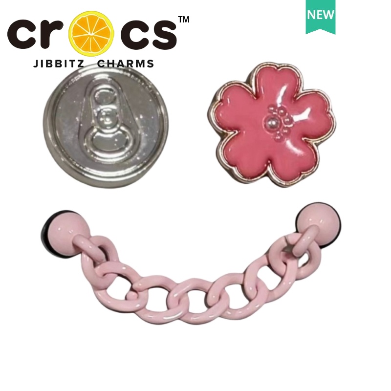 jibbitz crocs แท้ หัวเข็มขัดโลหะ รูปดอกไม้ สีชมพู สําหรับตกแต่งรองเท้า crocs