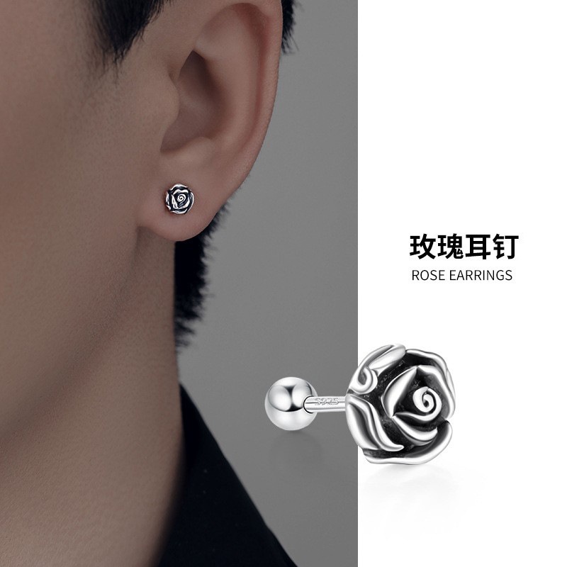 แฟชั่น Vintage helix ต่างหู Rose Flower Stud ต่างหูเครื่องประดับสําหรับผู้ชายผู้หญิงคู่