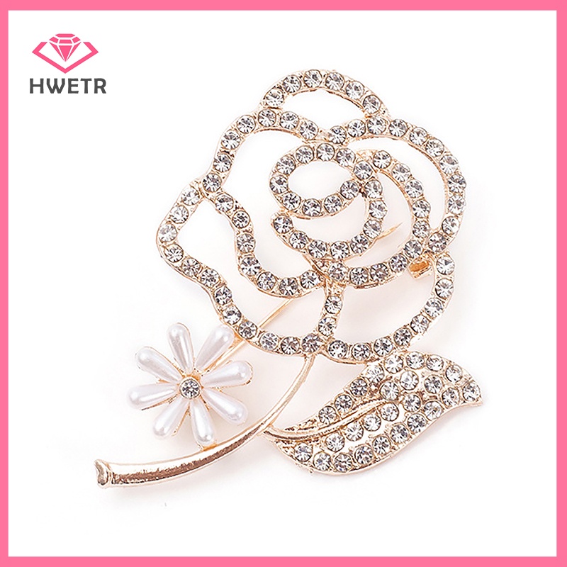 Hwetr เข็มกลัดช่อดอกไม้ โลหะผสม ประดับมุก พลอยเทียม สไตล์วินเทจ เครื่องประดับ สําหรับผู้หญิง งานแต่งงาน