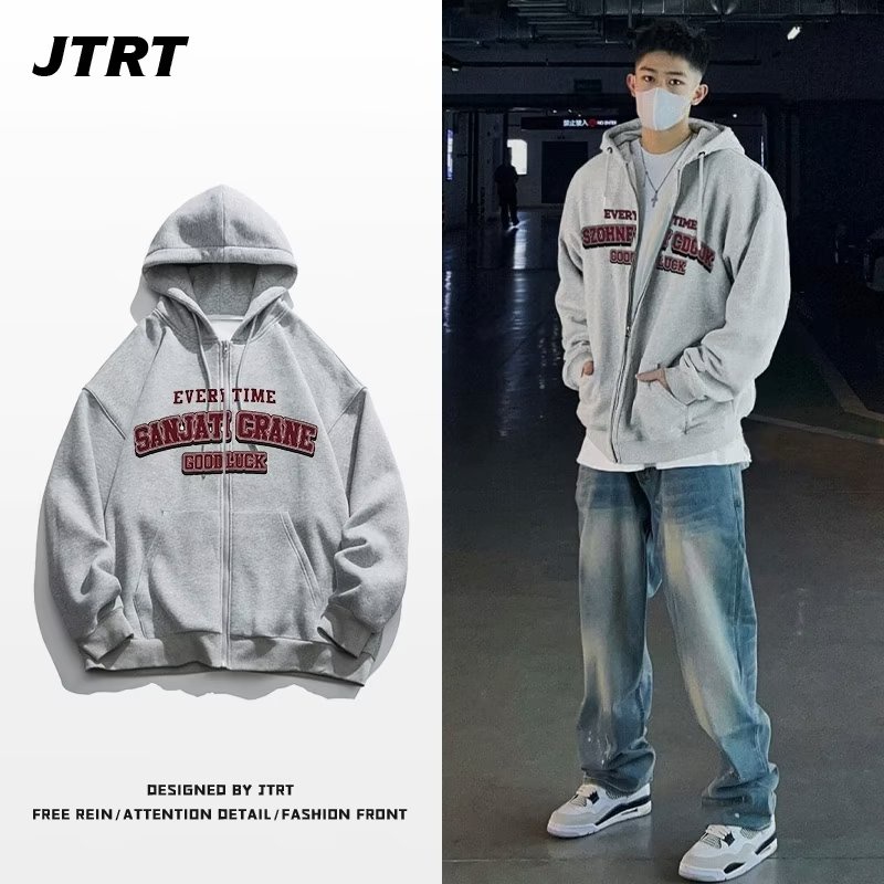 เสื้อกันหนาวลําลอง มีฮู้ด ทรงหลวม ขนาดใหญ่ สีเทาอ่อน แฟชั่นสําหรับผู้ชาย และผู้หญิง ไซซ์ M - 8XL