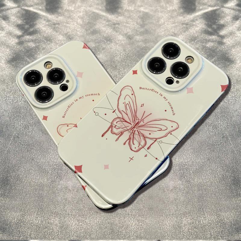 เคสโทรศัพท์กันกระแทกผีเสื้อสีชมพูเรียบง่ายสําหรับ Apple iphone12/11 13Promax 14pro 7/8plus/15/16/17Promax