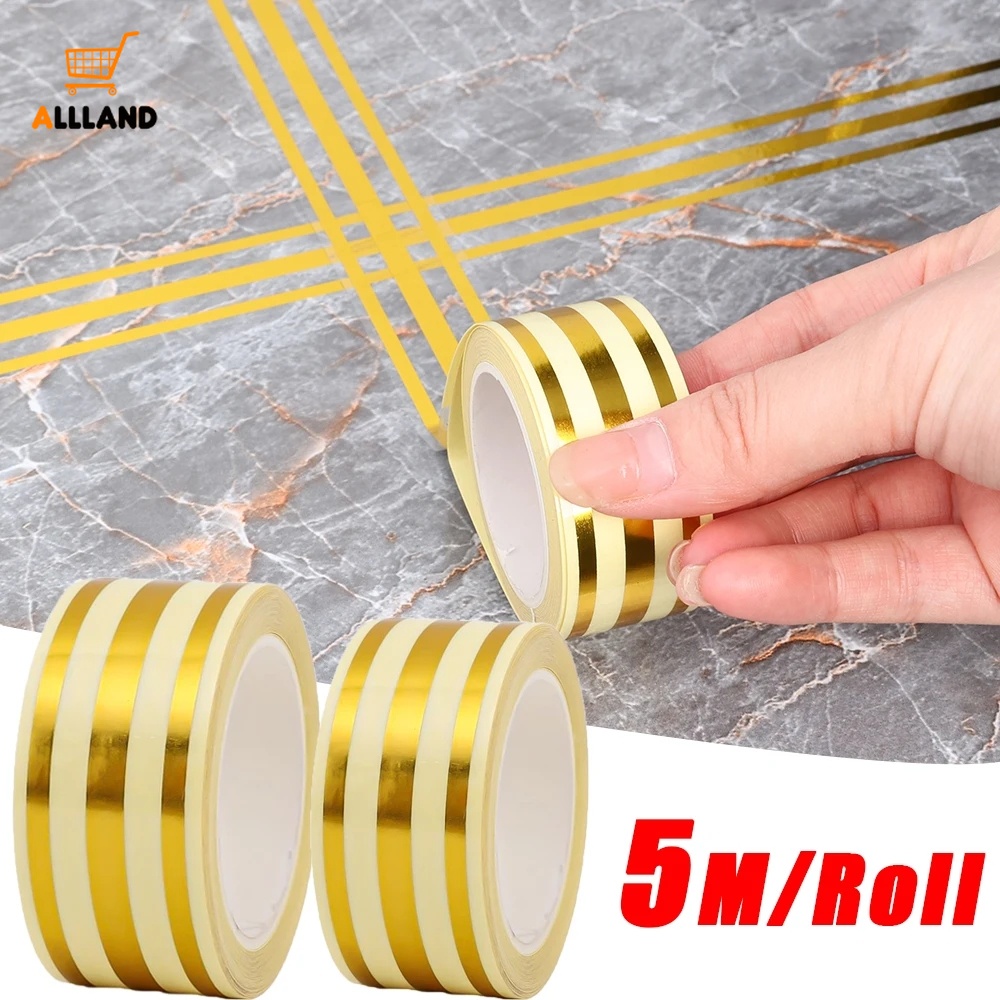 [Favorite] สติกเกอร์เทปซีล กันน้ํา มีกาวในตัว สีทอง สีเงิน สีดํา 5 เมตร สําหรับตกแต่งพื้นกระเบื้อง ผนังบ้าน