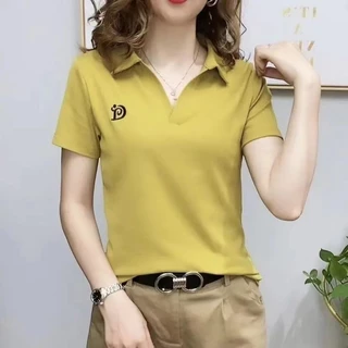 ใหม่ เสื้อโปโลแขนสั้น คอวี สไตล์ตะวันตก แฟชั่นฤดูร้อน สําหรับผู้หญิง 2024