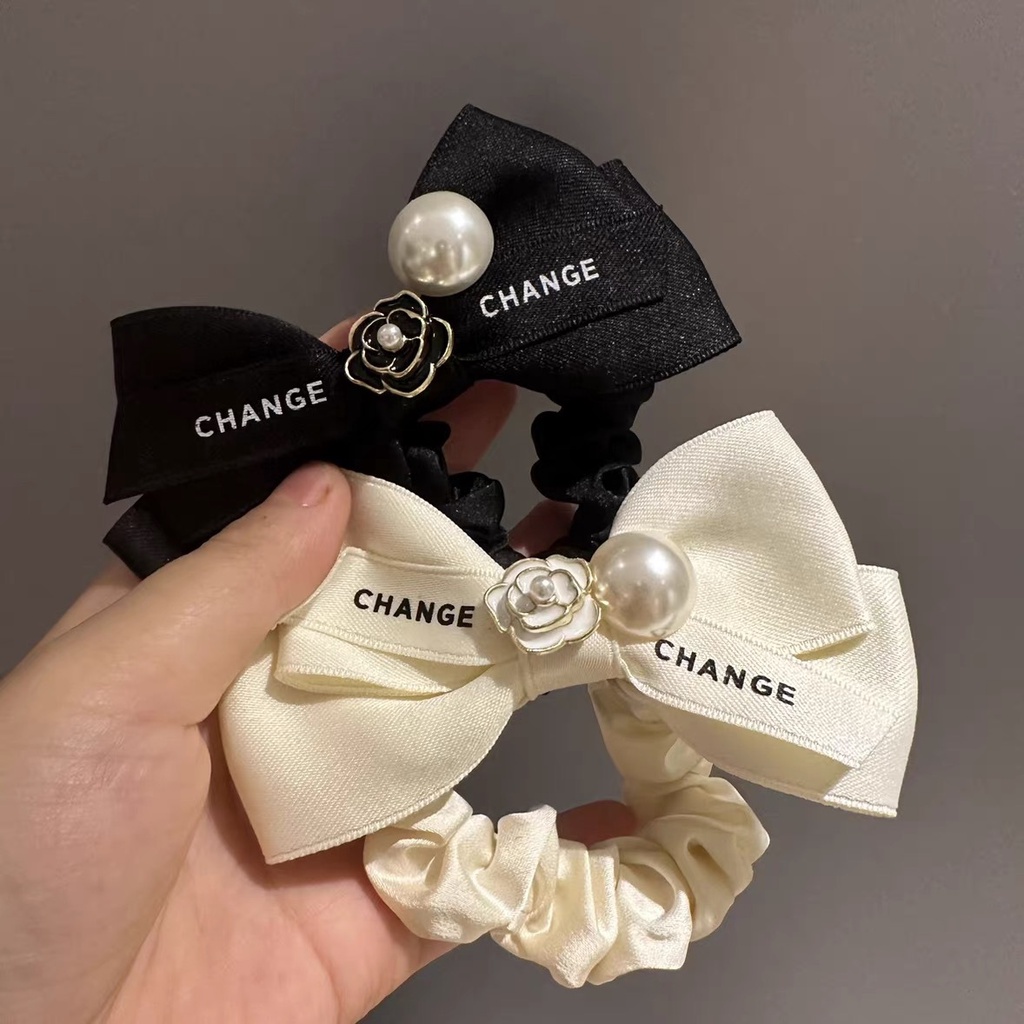 2023มุกดอกเคมีเลียโบว์ผูกผมผมหางม้าสูงยางรัด