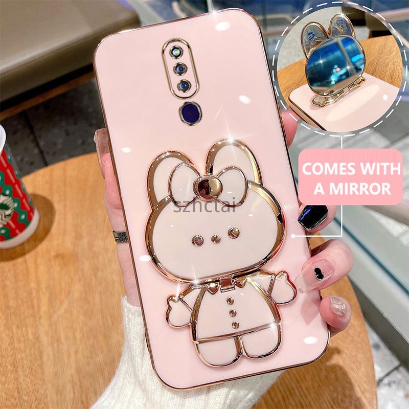 เคสโทรศัพท์ oppo f11 pro f11 เคสโทรศัพท์เคสโทรศัพท์พร้อมที่วางกระต่ายน่ารักกระจกในตัวยึด oppo f11 pr