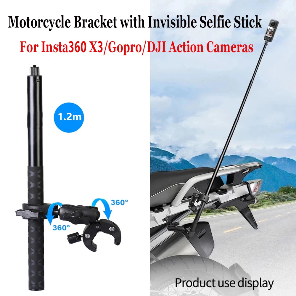 รถจักรยานยนต ์ จักรยานคลิปคู ่ bracket ที ่ มองไม ่ เห ็ น Selfie Stick สําหรับ Insta360 X4 one x2 X3 สําหรับ GoPro Hero 11 9 สําหรับ DJI Action 4 รถจักรยานยนต ์ ขี ่ วงเล ็ บสําหรับกล ้ องอุปกรณ ์ เสริม