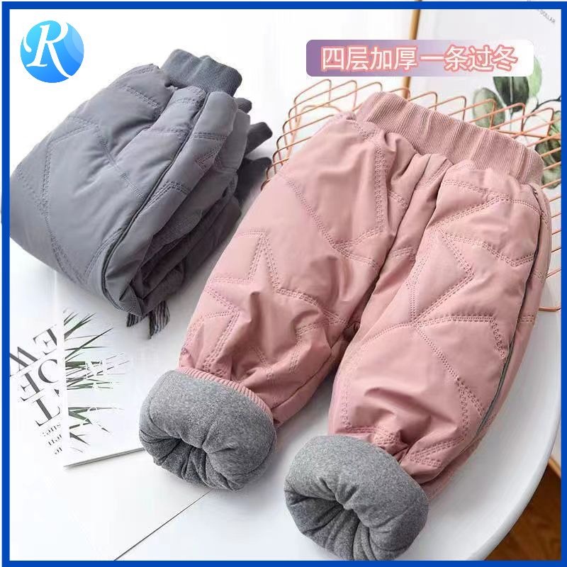 กางเกงขายาวลําลอง ผ้าฝ้าย แบบหนา มีฉนวนกันความร้อน สีพื้น แฟชั่นฤดูใบไม้ร่วง และฤดูหนาว สําหรับเด็กผู้หญิง
