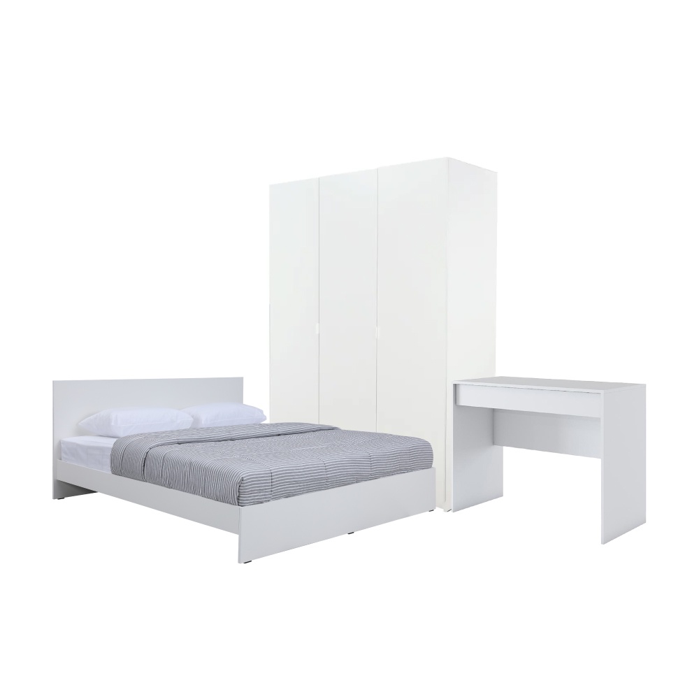 INDEX LIVING MALL ชุดห้องนอน รุ่นวิวิด พลัส+วาซิม ขนาด 6 ฟุต (เตียง, ตู้เสื้อผ้า 3 บาน, โต๊ะเครื่องแป้ง) - สีขาว