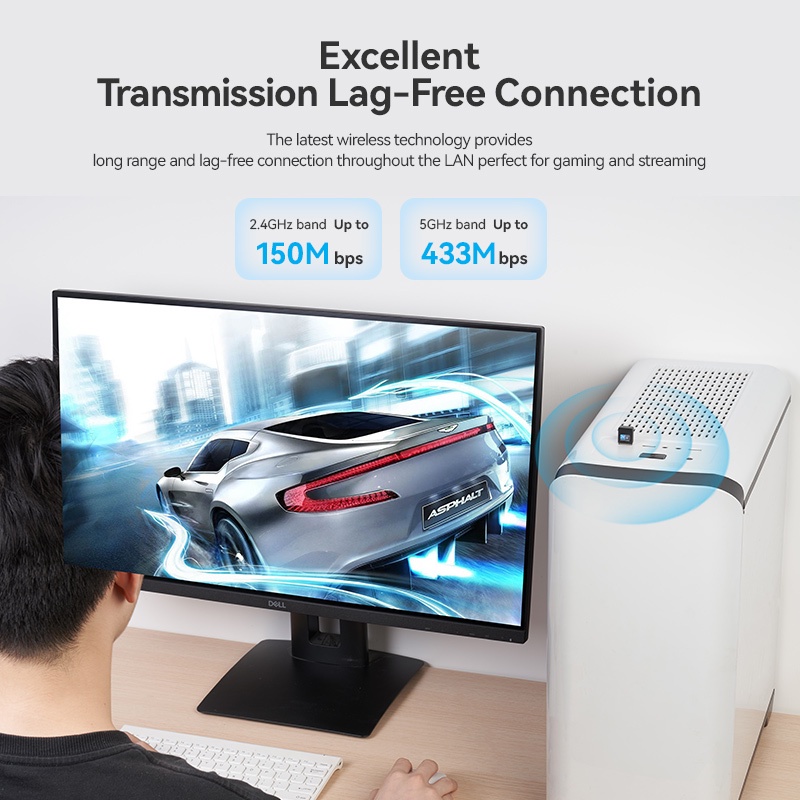 Vention อะแดปเตอร์รับสัญญาณเครือข่าย WiFi USB 600Mbps 2.4G+5GHz Dual Band ไร้สาย Mini WiFi สําหรับ PC เดสก์ท็อป แล็ปท็อป Wi-Fi Receiver