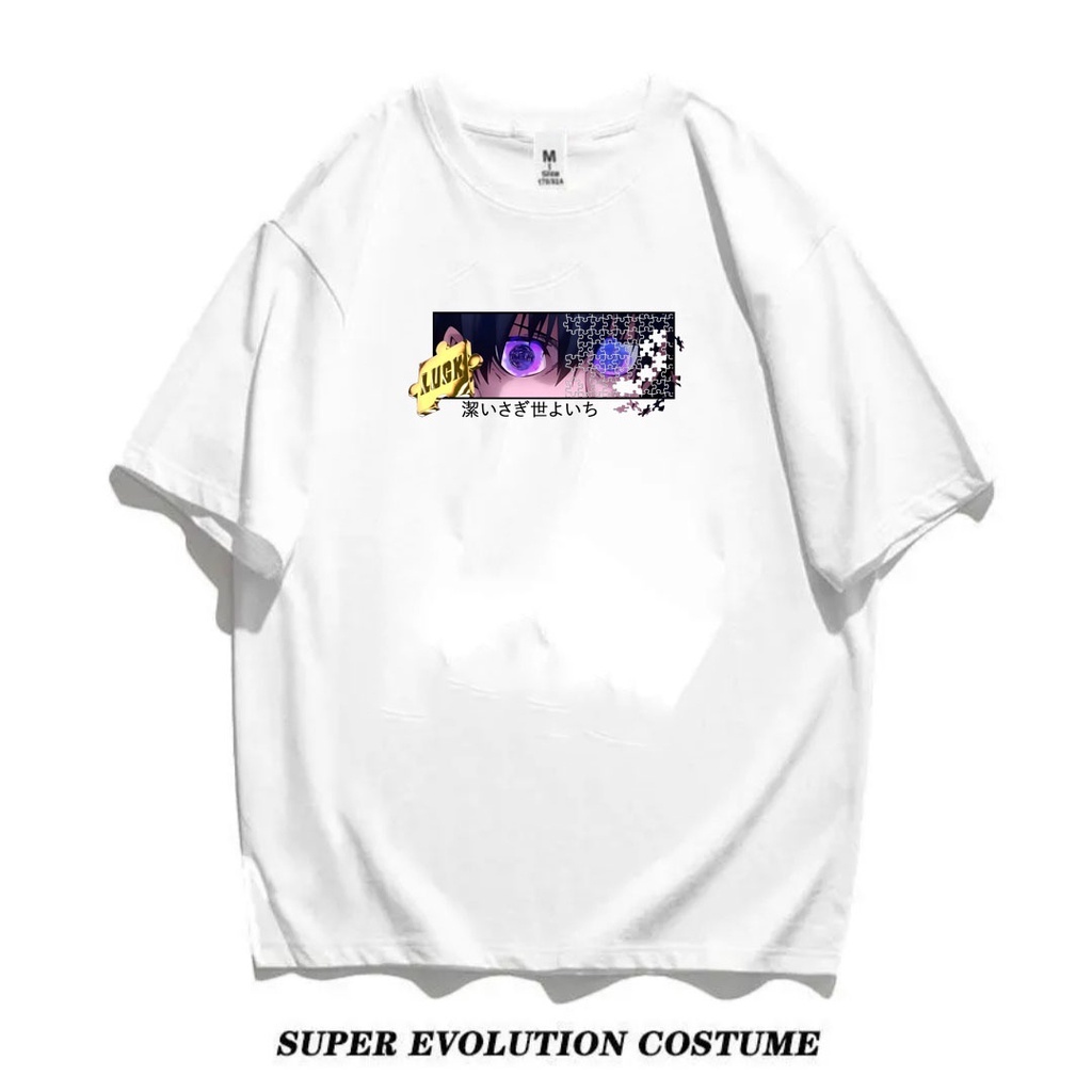 สี Blue Lock Anime Isagi เสื้อเชิ้ตแขนสั้นสำหรับผู้ชายและผู้หญิง เสื้อยืดสีดำ INS