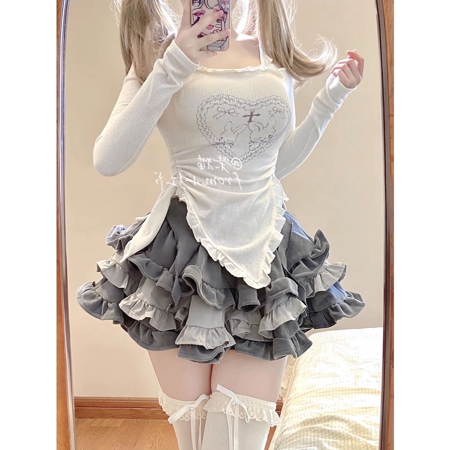 ชุดสูทสาวร้อนฤดูใบไม้ร่วงย้อนยุคแขนยาวด้านบน กระโปรงชั้นใน ชุดสองชิ้นยอดนิยมของปีนี้คนตัวเล็กสวมทั้งชุด - รูปที่ 2