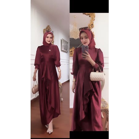 จูซี ซาตินกํามะหยี่ชุดเพื่อนเจ้าสาว Elegant Plain Gamis Bridesmide เสื้อผ้าชุดแต่งงานที่เรียบง่ายล่าสุด Eid เสื้อผ้าธรรมดาจัมโบ้ Gamis พรีเมี่ยมซาติน Gamis