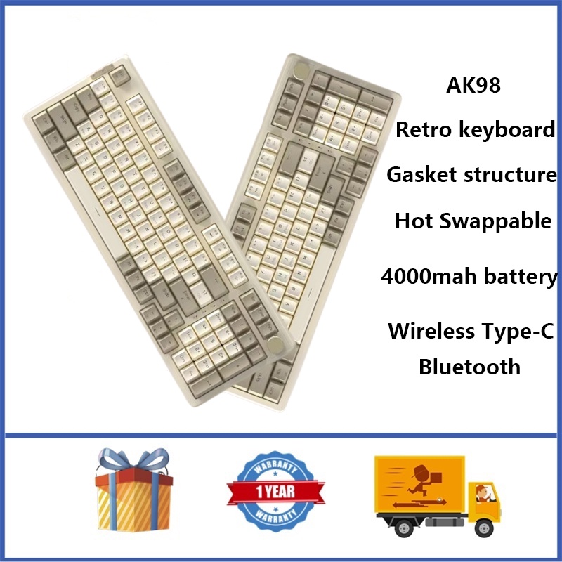 Bastc AK98 คีย์บอร์ดเมคคานิคอลไร้สาย RGB สไตล์เรโทร พร้อมโครงสร้างเกม
