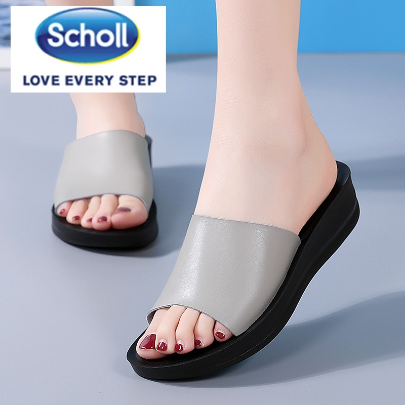 Scholl รองเท้าแตะสลิปเปอร์ ส้นแบน ขนาดใหญ่ สไตล์เกาหลี สําหรับผู้หญิง ไซซ์ 40 41