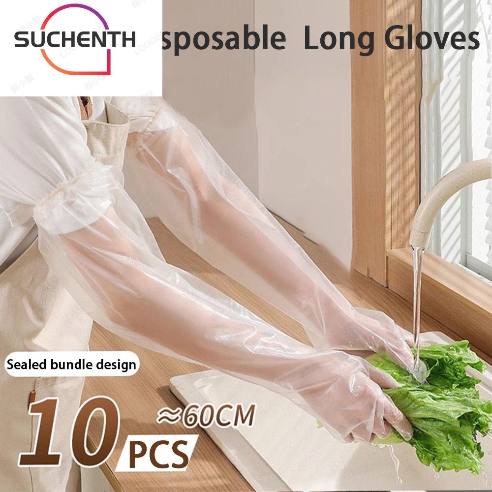 Suchenth ถุงมือพลาสติกใส แบบยาว หนา ทนทาน กันน้ํา แบบใช้แล้วทิ้ง สําหรับสอบสัตวแพทย์ 10 ชิ้น