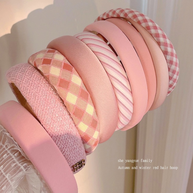 🍭ที่คาดผม สีชมพู แบบเรียบง่าย แฟชั่นสไตล์เกาหลี สําหรับผู้หญิง จํานวน 3 ชิ้น