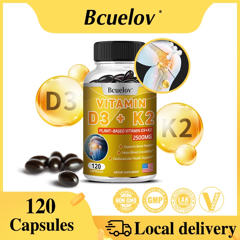 Bcuelov วิตามิน D3 K2 อาหารเสริม ปรับปรุงสุขภาพกระดูกและฟัน และสนับสนุนสุขภาพหัวใจและหลอดเลือด