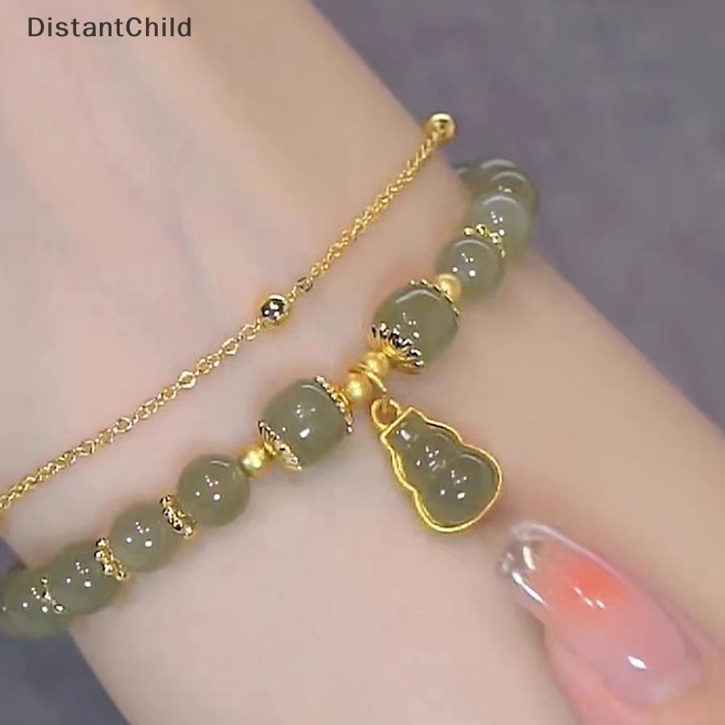 Dsth สไตล์จีน หยกเทียม จี้น้ําเต้า สร้อยข้อมือ สําหรับผู้หญิง เด็กผู้หญิง สองชั้น โซ่ โชคดี ลูกปัด เครื่องประดับ ปาร์ตี้ ของขวัญ DSS
