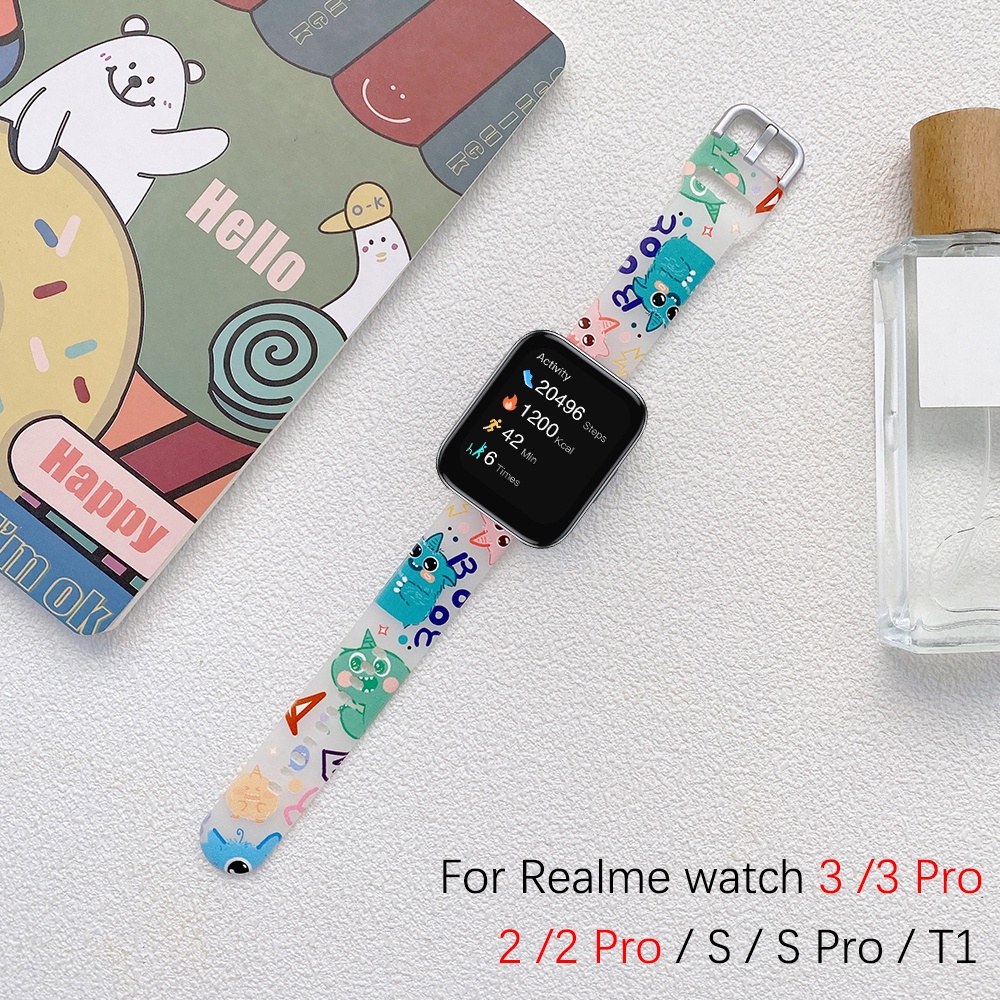 รูปแบบโปร่งใสสายนาฬิกาซิลิโคนสําหรับนาฬิกา Realme 5 /3 /3Pro/ 2 /2Pro /S /Spro /T1 สายรัดข้อมือสร้อยข้อมือ ราคา ถูกที่สุด ดีลบีเคเค
