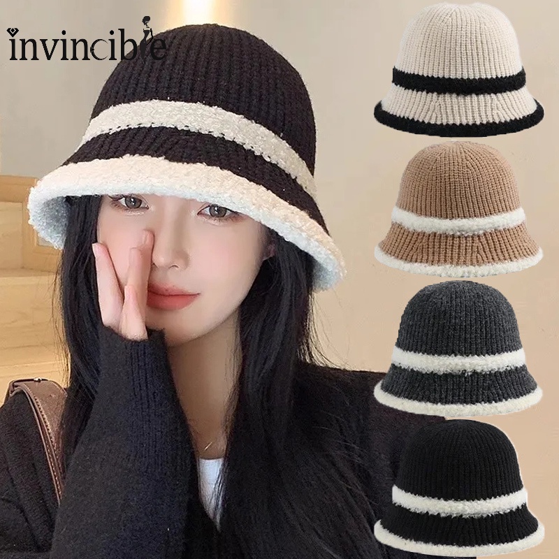 หมวกบักเก็ตลําลอง ผ้าวูลถัก กันลม ให้ความอบอุ่น สีพื้น เหมาะกับใส่กลางแจ้ง แฟชั่นฤดูหนาว สําหรับชาวประมง