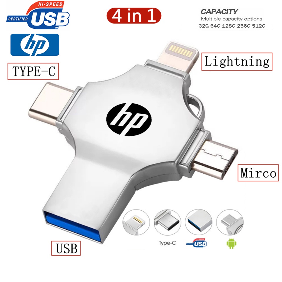 แฟลชไดรฟ์ USB 3.0 สําหรับ Iphone ipad Android 4 in 1 Type-c OTG 16GB 32GB 64GB 128GB 256GB 512GB 1TB