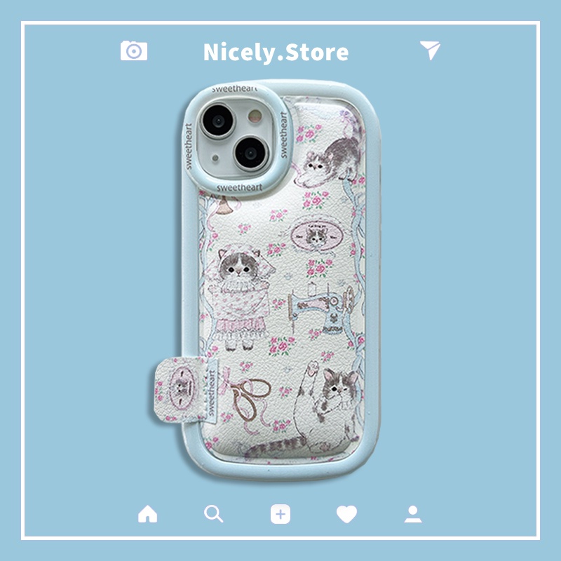 เคสโทรศัพท์มือถือหนัง TPU กันกระแทก ลายดอกไม้ แมวน่ารัก สีแคนดี้ สําหรับ iPhone 15 14 13 12 Pro Max 11