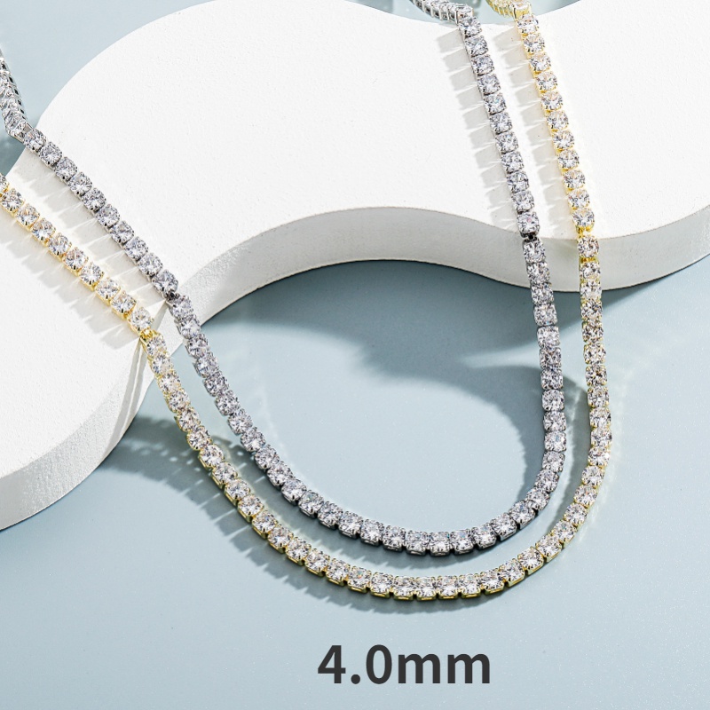 18k Gold Zircon CHAIN 925 เงินสเตอร์ลิงZirconสร้อยคอLady 4.0 มม.Cubic Zircon Chainshionคุณภาพสูง