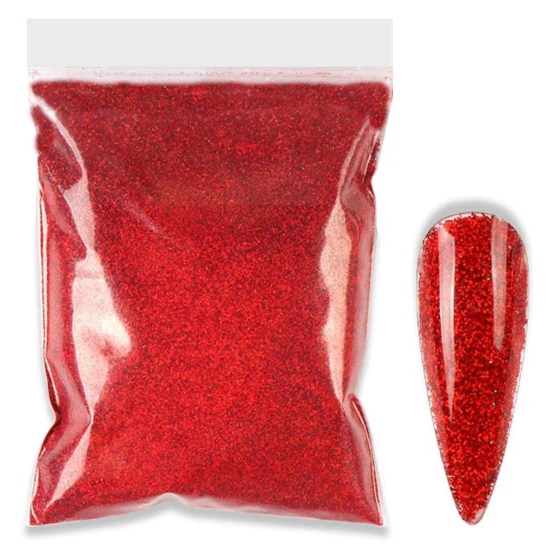 50g Shiny Red Holographic Nail Art Glitter Powder เลเซอร์สะท้อนแสงแต่งเล็บอุปกรณ์เสริม