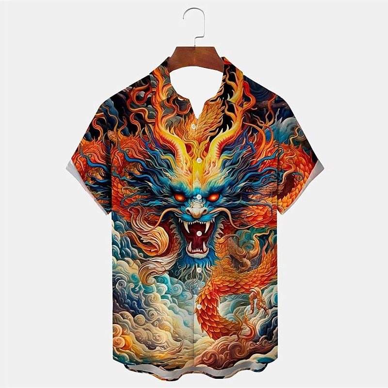 เสื้อยืดแขนสั้น พิมพ์ลายกราฟฟิคมังกรปีใหม่ ขนาดใหญ่ สําหรับผู้ชาย ไซซ์ S-5XL