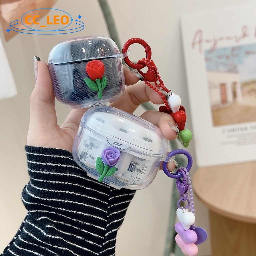 For JBL TUNE Beam / JBL TUNE Buds Transparent Case Cute Flower Pendant Cartoon Shockproof Case JBL T