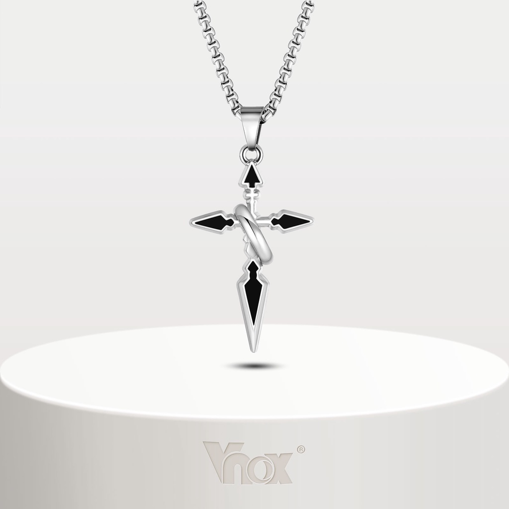 Vnox สร้อยคอ สเตนเลส จี้รูปลูกศร ไม้กางเขน ทรงกลม เครื่องประดับแฟชั่นผู้ชายคริสเตียน
