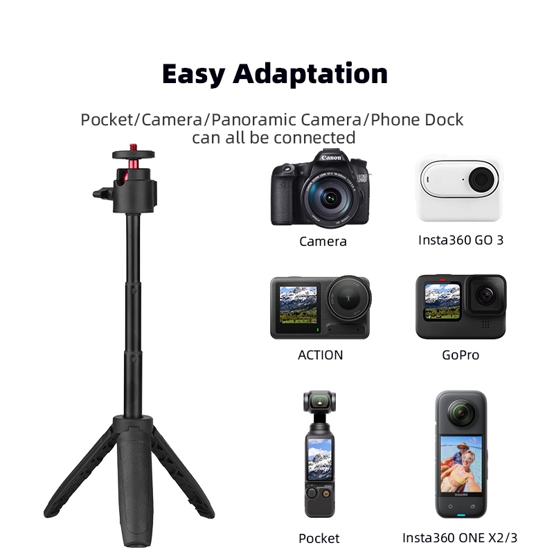 เข้ากันได้กับ DJI OSMO POCKET 3 ไม้เซลฟี่ขาตั้งกล้อง lnsta 360 X5/ GO 3S/X4 อุปกรณ์เสริมก้านขยายยึดกล้องแอคชั่นแคมเมรา
